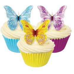Eßbar Torten-bild-aufleger Schmetterlinge Muffin butterfly 3D bunt Party Deko