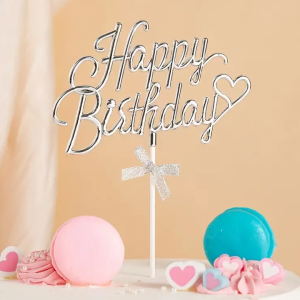 Kuchentopper Happy Birthday Silber